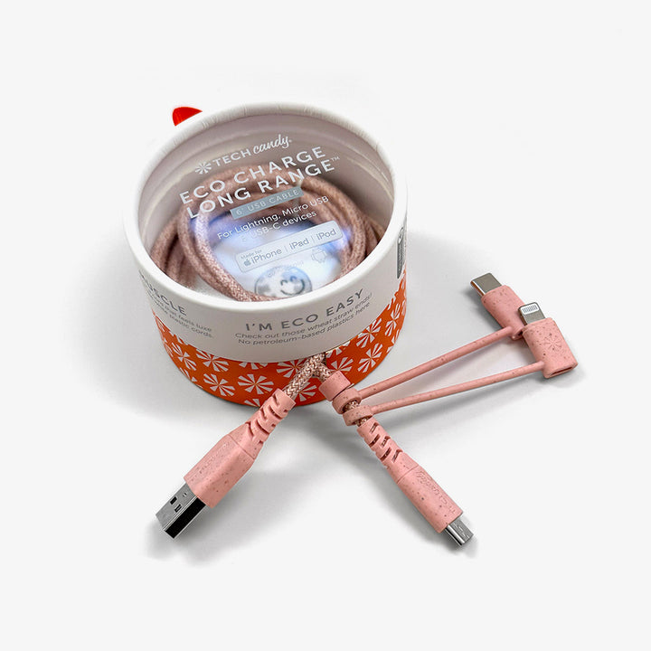 Eco Charge Long Range™ 6' Woven Cable 3 Tip: Rose/Pink